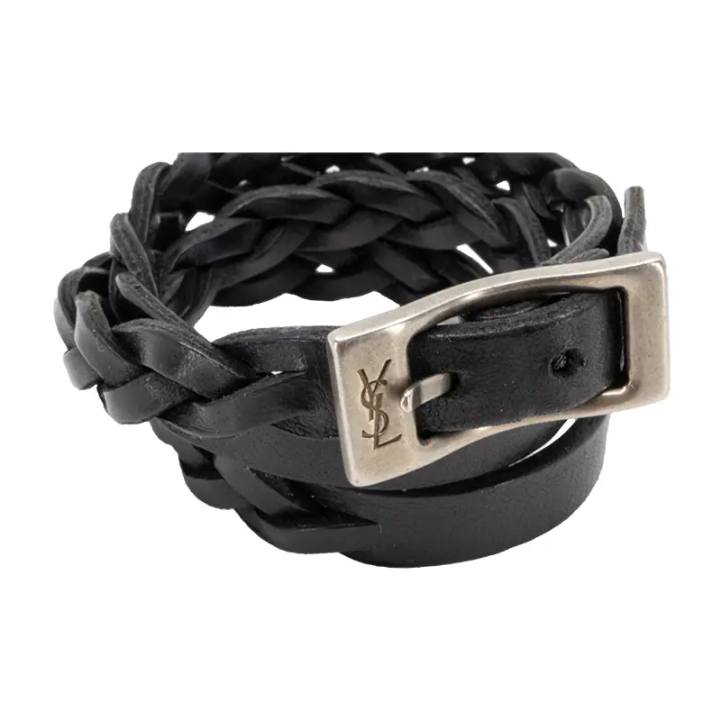 Yves Saint Laurent ブレスレット レザー ブラック Yves Saint Laurent イブサンローラン 3連 レザーブレスレット
