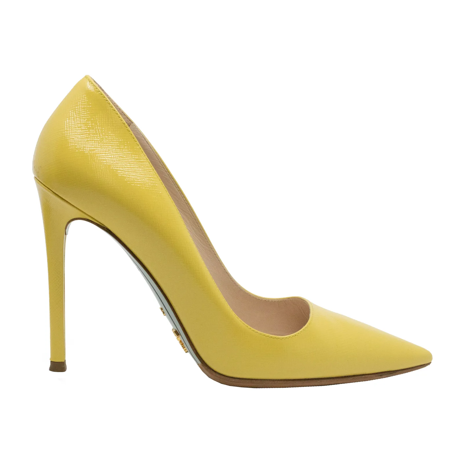 Prada Women's Yellow Patent Leather Bit Block Heel Loafers